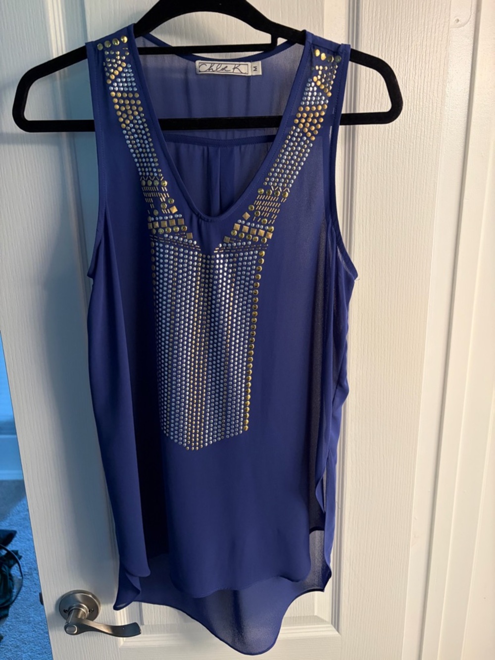 Chloe K Royal Blue Sleeveless Stud-Embellished Tunic